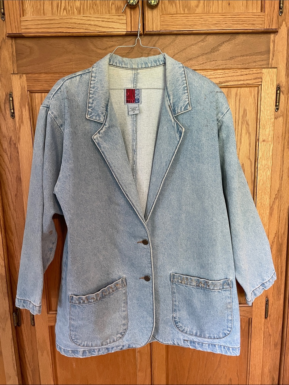 Vintage-Inspired Light Blue Denim Blazer Jacketw - Women